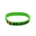 Green silicone wristband with Belgium flag and text print, 18.6cm circumference, 4.97g. - Belgium Style