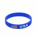 Blue silicone wristband bracelet with USA flag design, lightweight sports rubber band accessory. - United States