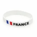 White silicone wristband with France flag print, sports supporter bracelet, 18.6cm. - France Style