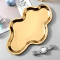 Gold cloud metal tray for jewelry storage, aesthetic tabletop vanity perfume organizer. - Gold