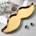 Gold stainless steel mustache shaped jewelry tray modern cosmetic storage decorative plate - Large (28x8.8cm) / Luxury Gold