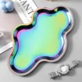 Nordic rainbow cloud metal tray, creative iridescent jewelry storage plate for tabletop decor. - Colorful