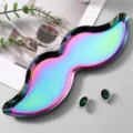 Stainless steel mustache jewelry tray, iridescent metal makeup organizer and decorative plate for vanity. - Large (28x8.8cm) / Colorful