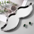 Stainless steel mustache shaped jewelry tray metal cosmetic storage organizer decorative plate - Large (28x8.8cm) / Moonlight Silver
