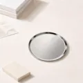 Stainless steel round coaster, minimalist silver metallic finish, durable metal tea mat. - Round Coaster / Silver