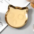 Gold Cat Shape Metal Storage Tray Desktop Jewelry Organizer Dish for Small Desk Items - Cat Head / 8.3x8.7cm / Gold