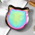 Rainbow cat shaped metal storage tray, cute desktop jewelry dish and small headphone holder. - Cat Head / 8.3x8.7cm / Colorful