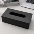 Black stainless steel tissue box, modern square desktop napkin holder for home office. - Black