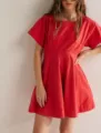 Women's red square neck short sleeve mini dress casual summer fashion stylish clothing - S / Dresses / Red