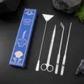 Stainless Steel Aquarium Aquascaping Tool Set 5-Piece Plant Scissors Tweezers Spatula - 4-Piece Set Boxed / Silver