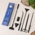 Black aquarium aquascaping tool set, 5-piece stainless steel maintenance kit with box variant. - 5-Piece Set Boxed / Black
