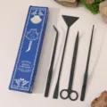 Stainless steel aquascaping tool set fish tank aquariums maintenance scissors spatula tweezers. - 4-Piece Set Boxed / Black