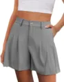 High-waisted pleated casual women shorts, urban style summer essential daily wear. - S / Gray