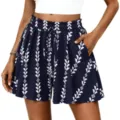 Femme Taille Haute Imprimé Géométrique Short A-Line Casual Été Cordon Plage Vêtement - Couleur N° 3 (Géométrique Bleu Foncé)
