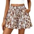 Shorts décontractés imprimés floraux taille haute pour femme avec cordon et poches. - Couleur N° 7 (Floral Marron)