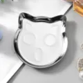 Cute cat shaped storage tray stainless steel metal desktop organizer for jewelry earrings keys - Cat Head / 8.3x8.7cm / Silver