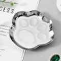 Cute cat paw metal storage tray for desktop jewelry, small items, and headphone organization. - Cat Paw / 9.2x8.3cm / Silver