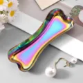 Rainbow metal storage tray for jewelry earrings desktop organization and small accessories display. - Bone / 9.3x3.8cm / Colorful
