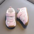 Scarpe primi passi per bimbi con stampa gatto, pelle impermeabile e suola morbida in gomma. - Taglia 16 / Interno 12.5cm / Rosa