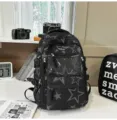 Κομψή μαύρη σχολική τσάντα πλάτης με σχέδιο αστεριών και διαφανή μπροστινή τσέπη. - Χωρίς μενταγιόν / Μαύρο