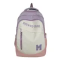 Farbblock-Schülerrucksack Detail mit geräumigen Fächern und strapazierfähigem Stoff. - Groß (Ohne Anhänger) / Lila