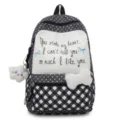 Niedlicher japanischer Stil Polka Dot karierter Rucksack Schultasche für Mädchen - Schwarz