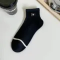 Calcetines cortos mujer primavera verano negro blanco lazo bordado algodón casual bonitos calcetines - Lazo