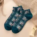 Calcetines cortos con relieve estilo palacio de mujer primavera verano, calcetines casuales. - Talla única / Estampado floral índigo