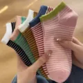 Mujeres calcetines cortos a rayas algodón casual cómodos tobillo primavera verano - Talla única / Negro