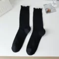 Calcetines Negros Mujer con Volantes Borde Canalé Verano Finos Transpirables Casual - Negro