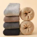 Herren dicke Wolle Winter Thermosocken einfarbige Schlaufe Mittelsocke kuschelig warm - Einheitsgröße / Mehrfarbig