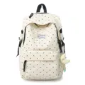 Süßer Polka-Dot Rucksack für Mädchen, süße Schultasche mit Mond-Anhänger für den Alltag. - Ohne Anhänger / Weiß
