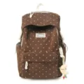 Brauner Rucksack mit weißen Punkten für Mädchen, süße Freizeittasche mit Vordertasche. - Ohne Anhänger / Kaffeebraun