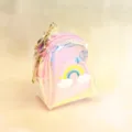 Iridescent holographic mini backpack coin purse detail view, cute rainbow key pouch organizer. - Rainbow Pink