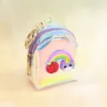 Holographic rainbow unicorn mini coin purse keychain cute earphone storage bag detail - Rainbow Purple