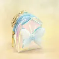 Mini iridescent holographic coin purse keychain with blue butterfly and gold hardware variant. - Bowknot Style / Blue
