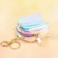 Holographic clear TPU mini coin purse keychain pouch detailed view showing zipper and hardware. - 7X5X9cm / Violet