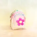 Holographic mini backpack coin purse detail, shiny clear pouch with cute pink flower charm. - Flower—Pink