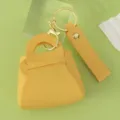 Cute macaron mini handbag keychain leather key case candy color purse with gold ring - Yellow