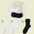 Calcetines Lolita de encaje con volantes blanco negro calcetines princesa verano - Blanco
