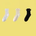 Lolita Calcetines De Encaje Con Volantes Mujer Verano Fino Transpirable Blanco Roto Negro - Raya Vertical Blanco