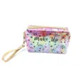Holographic makeup bag with wrist strap, large capacity waterproof cosmetic pouch for women and girls. - Rose Red