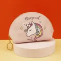 Cute unicorn half-moon cosmetic bag for kids and girls, large capacity waterproof travel pouch. - Pink