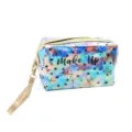 Holographic makeup bag laser cosmetic pouch waterproof PVC travel toiletry bag with wrist strap - Blue