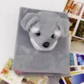 Cute plush dog photo album, 6 inch grey fluffy puppy notebook, soft diary gift for students. - 6-Inch Photo Album (96 Photos) / Schnauzer