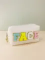 White PU cosmetic pouch featuring colorful chenille embroidered FACE letters and gold zipper hardware. - FACE Letter Patch / 18*7*11cm / Multicolor (White)