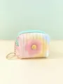 Pastel gradient coin purse detail shot featuring zipper closure and cute pink flower pendant. - Green