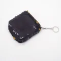 Mini sequin coin purse with keychain, black glitter zip pouch, cute square wallet for kids. - Black