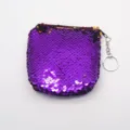 Purple sequin coin purse with zipper closure and cute keychain pendant for kids daily use. - Purple