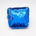 Blue Sequin Coin Purse Mini Square Zipper Pouch with Keyring Cute Children Wallet Gift - Dark Blue